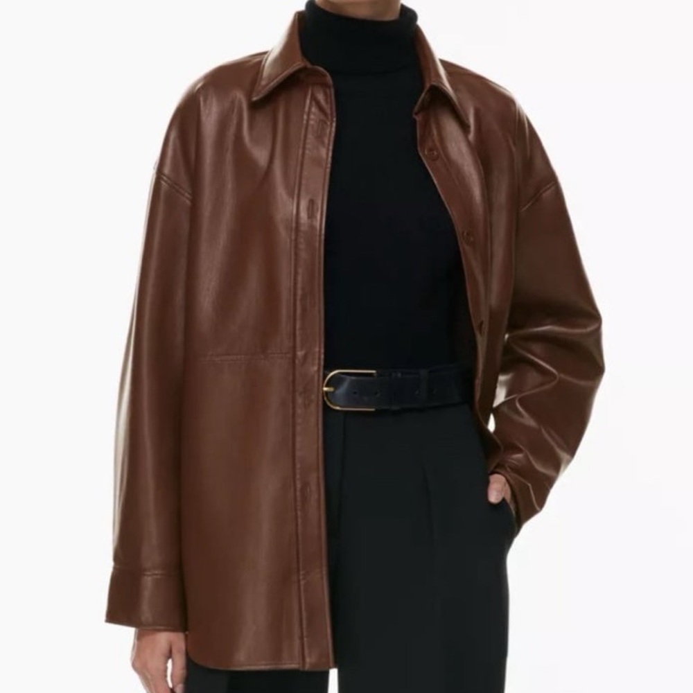 Aritzia Babaton Vegan Leather Pelli Shirt Jacket in Brown (Coffee Bean) Size XS